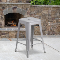 Flash Furniture CH-31320-24-SIL-GG 24-inch Backless Silver Metal Counter Height Stool in Silver